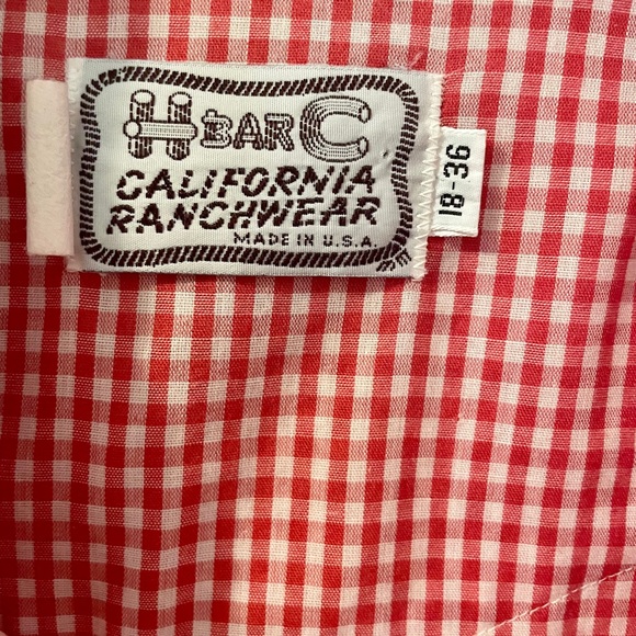 Vintage 60s H Bar C California Ranchwear Red White Gingham Button Western Shirt - Picture 6 of 9